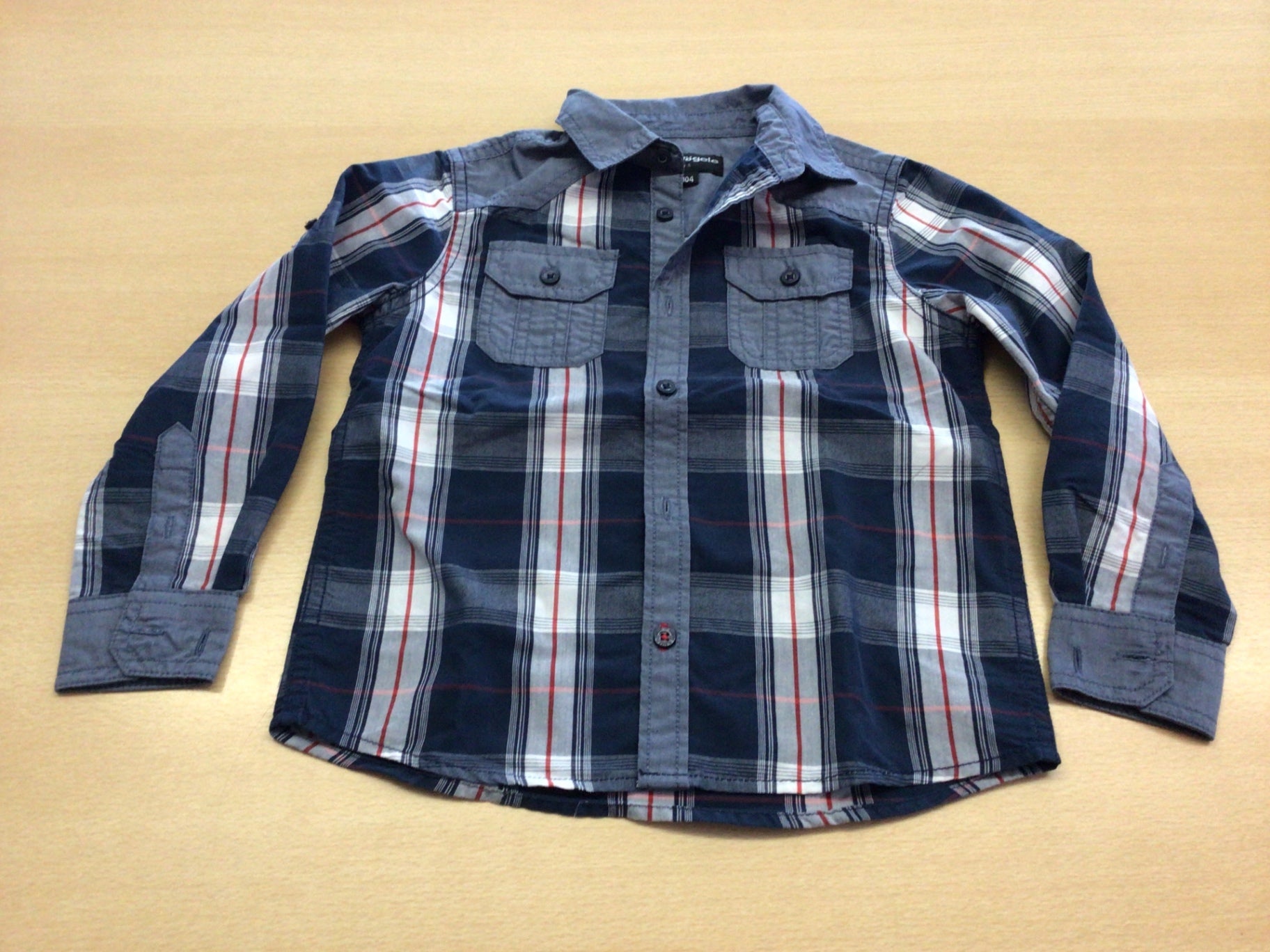  Hemd 104 Blau, Grau, Rot