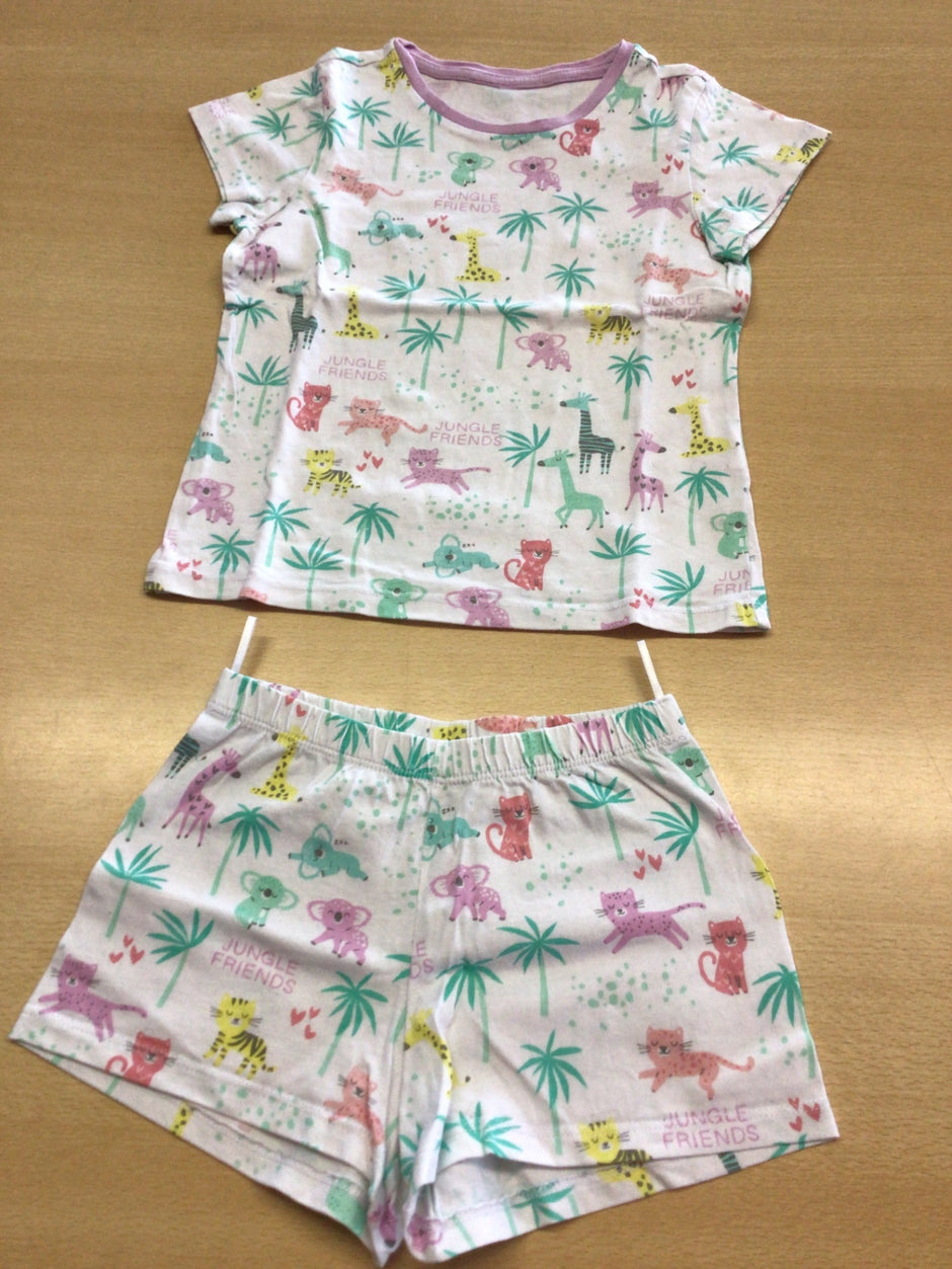  kurzes Pyjama 110 Weiß mit buntem Tiermuster