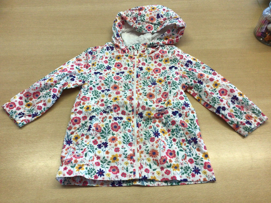 Regenjacke 98/104 Weiß mit buntem Blumenmuster (rot, gelb, blau, grün)