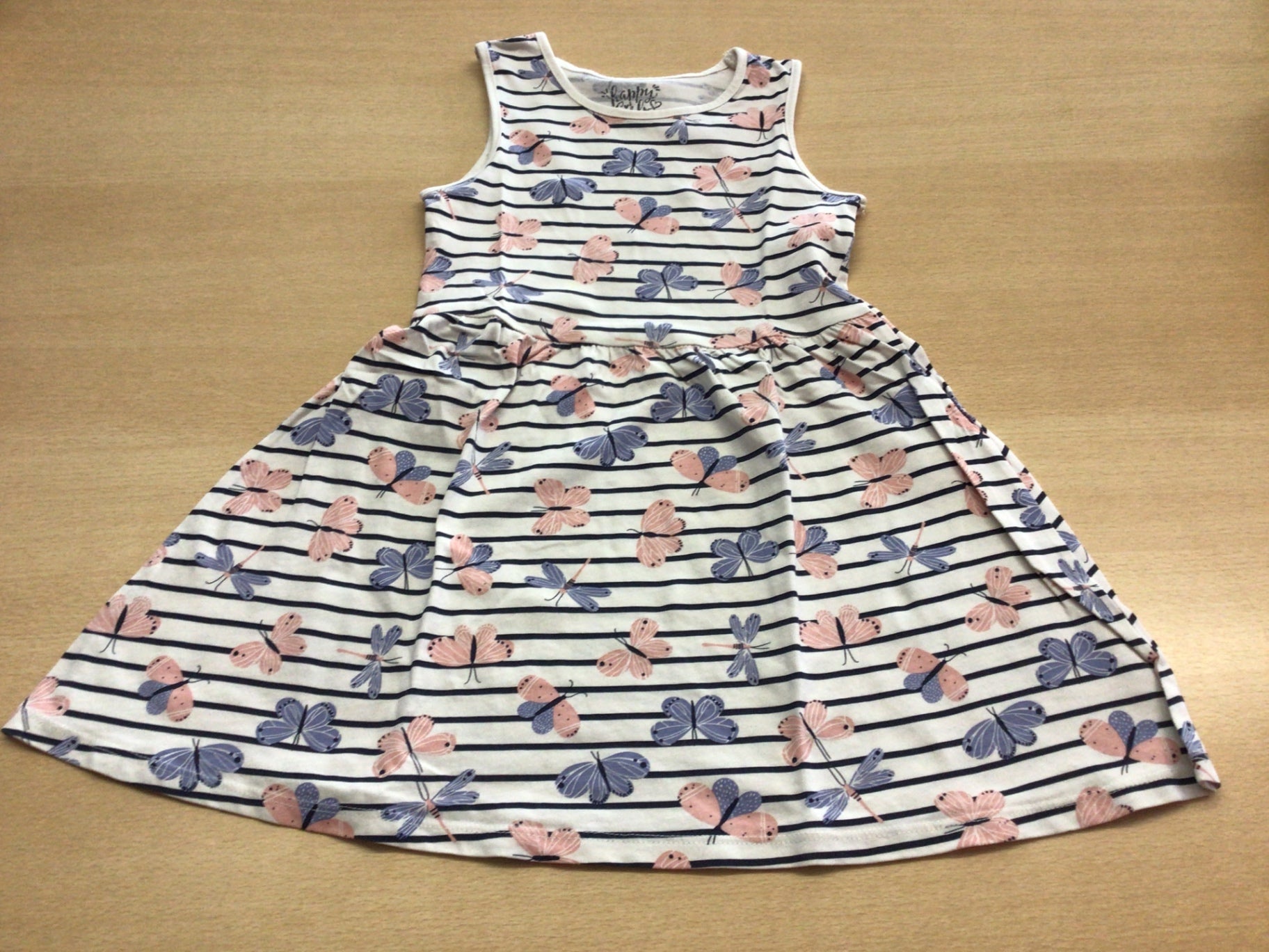 Kleid 110 Weiß, Blau, Rosa