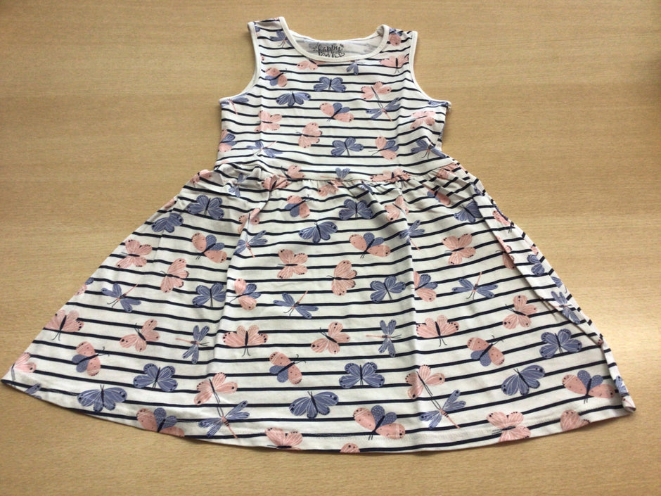 Kleid 110 Weiß, Blau, Rosa