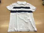  Poloshirt 134/140 Weiß mit Dunkelblauen Streifen