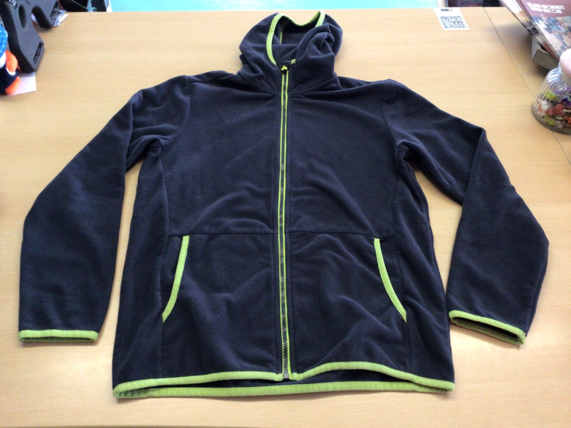Fleecejacke 164 Dunkelblau mit Neongrünen Akzenten