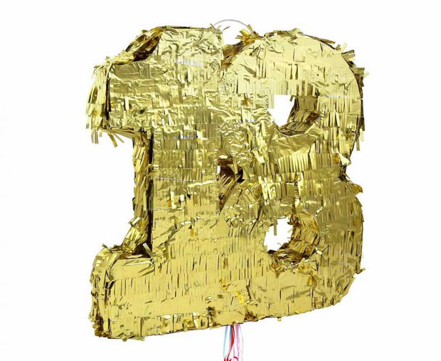 Pinata digit "18", metallic gold, size 50x35x7.5 cm