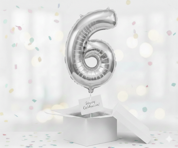 Folienballon Nummer 6, silber, 85 cm (Kopie) (Kopie) (Kopie)