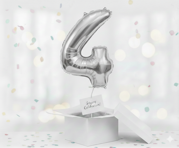 Folienballon Nummer 4, silber, 85 cm