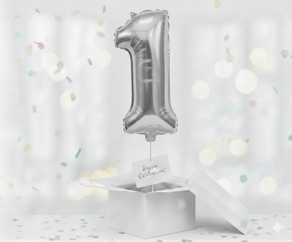 Folienballon Nummer 1, silber, 85 cm