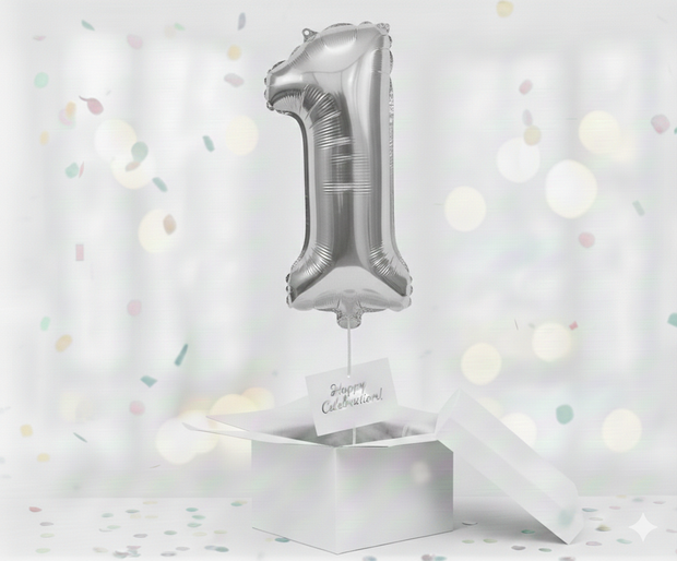 Folienballon Nummer 1, silber, 85 cm