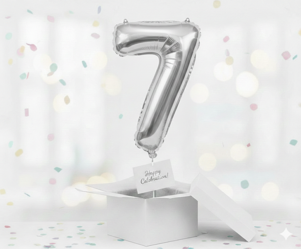 Folienballon Nummer 7, silber, 85 cm
