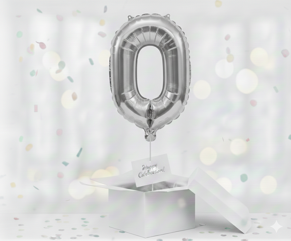 Folienballon Nummer 0, silber, 85 cm