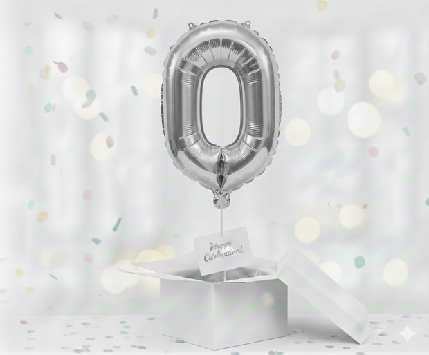 Folienballon Nummer 0, silber, 85 cm