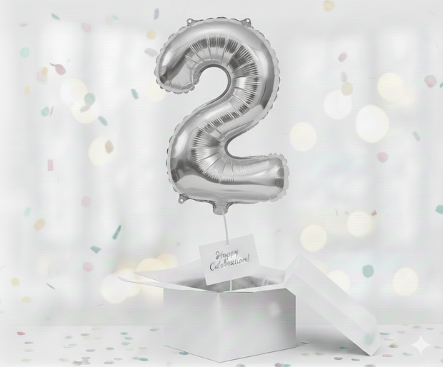 Folienballon Nummer 2, silber, 85 cm