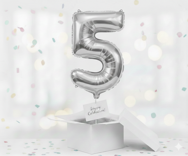 Folienballon Nummer 5, silber, 85 cm