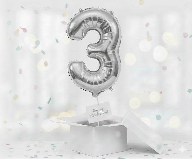 Folienballon Nummer 3, silber, 85 cm