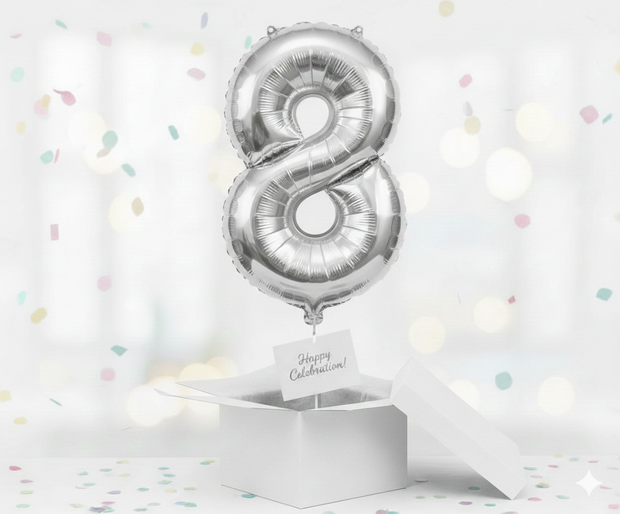 Folienballon Nummer 8, silber, 85 cm