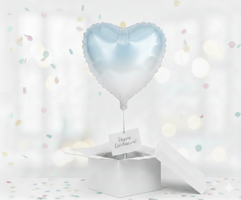 Folienballon Herz LOVE ca. 45cm  – weiss-blau Farbverlauf